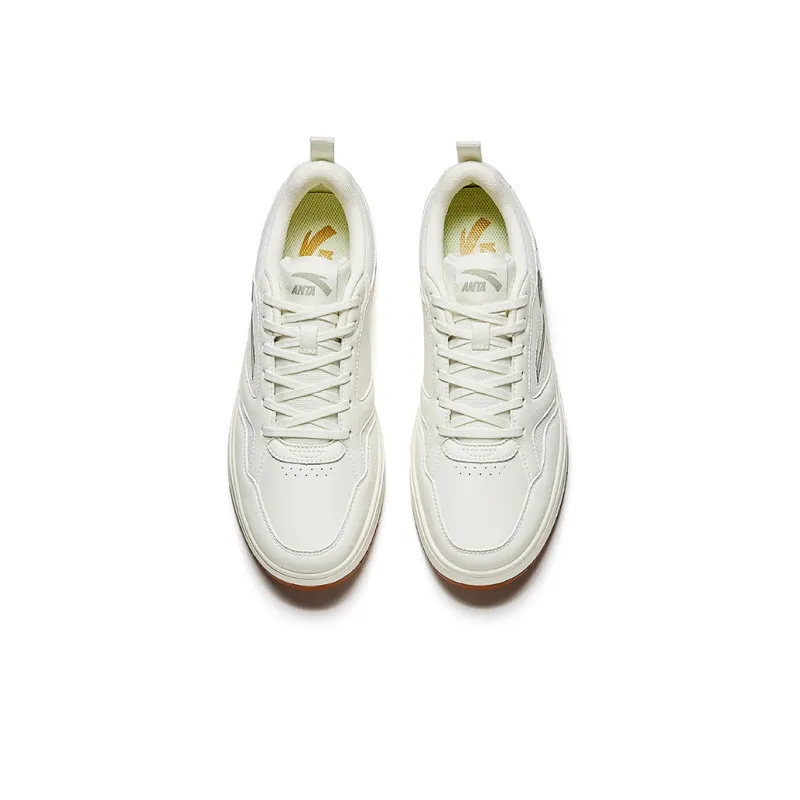 Anta Lightweight White Sneakers Height Increasing Lightweight Low Top Skateboard Shoes Men's Ivory White-2