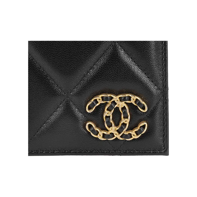 CHANEL Sheepskin Passport Holder, Card Holder, Coin Purse, Wallet Women's Black-5