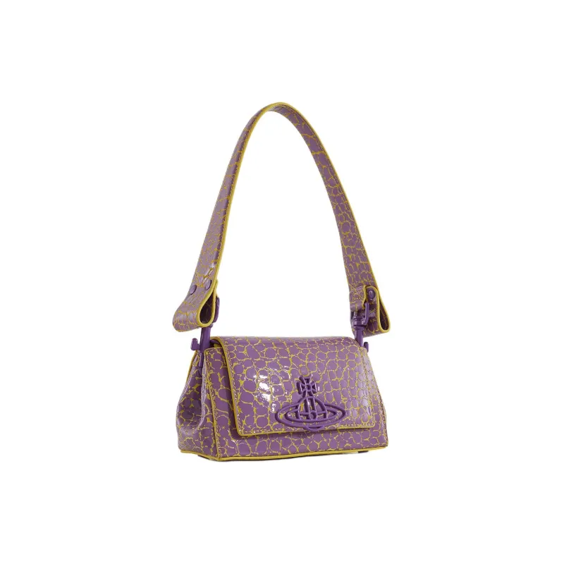 Vivienne Westwood HAZEL Leather One Shoulder Handbag Trumpets Women's Light Purple & Yellow-2