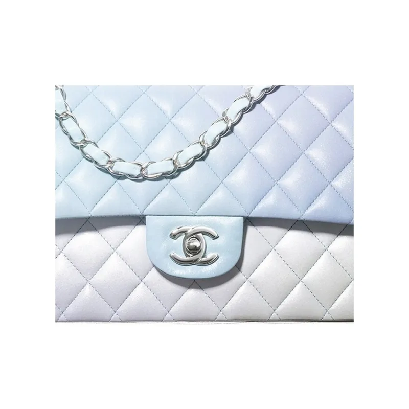 CHANEL Classic Flap CF Lambskin Shoulder Bag, Crossbody Bag Medium Size Women's Gradient Light Blue & Light Purple-5