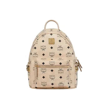 MCM Stark Visetos Artificial Leather Backpack Mini Unisex Beige