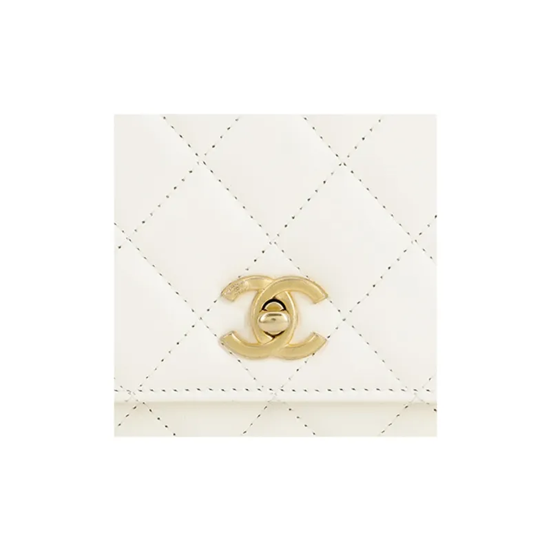 CHANEL WOC Smooth Lambskin With Gold Metal Shoulder Bag, Crossbody Bag Mini Women's White-5