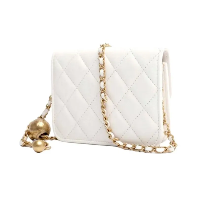 CHANEL Sheepskin Shoulder Bag, Crossbody Bag Women's White-3