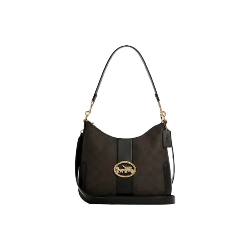 COACH Georgie Canvas With Leather Zip Closure Crossbody Shoulder Bag God Of Wine Bag Large Size Women's Brown Black-1