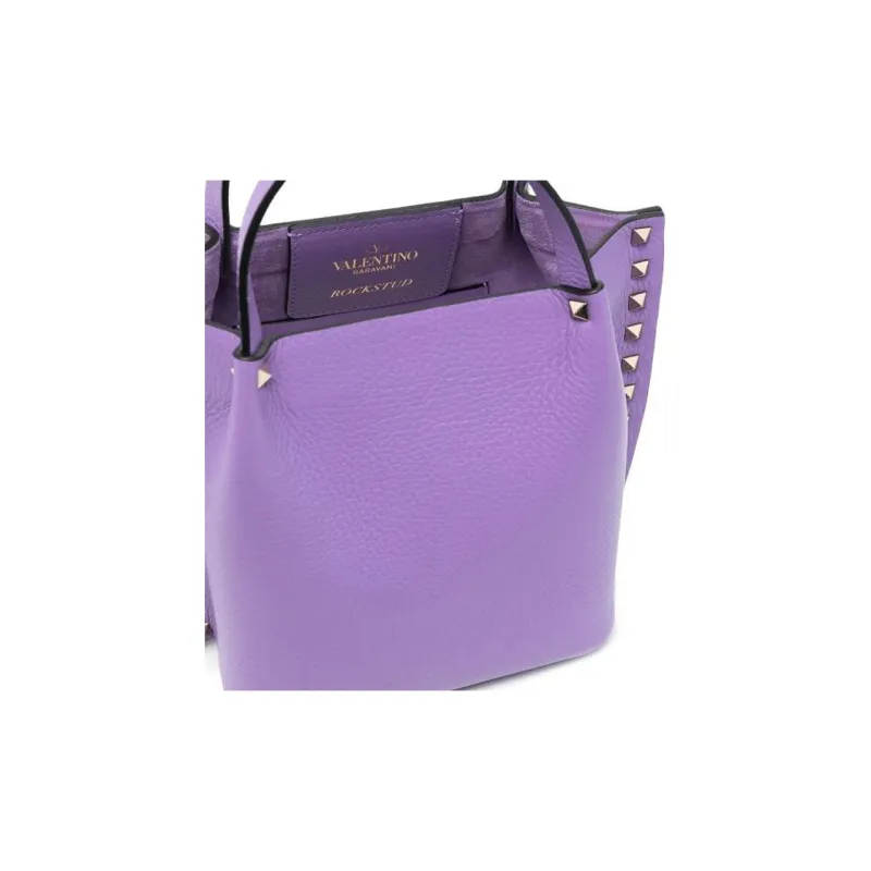 Valentino Rockstud Calfskin Tote Bag, Shopping Bag, Shoulder Bag, Crossbody Bag, Handbag Women's Purple-3