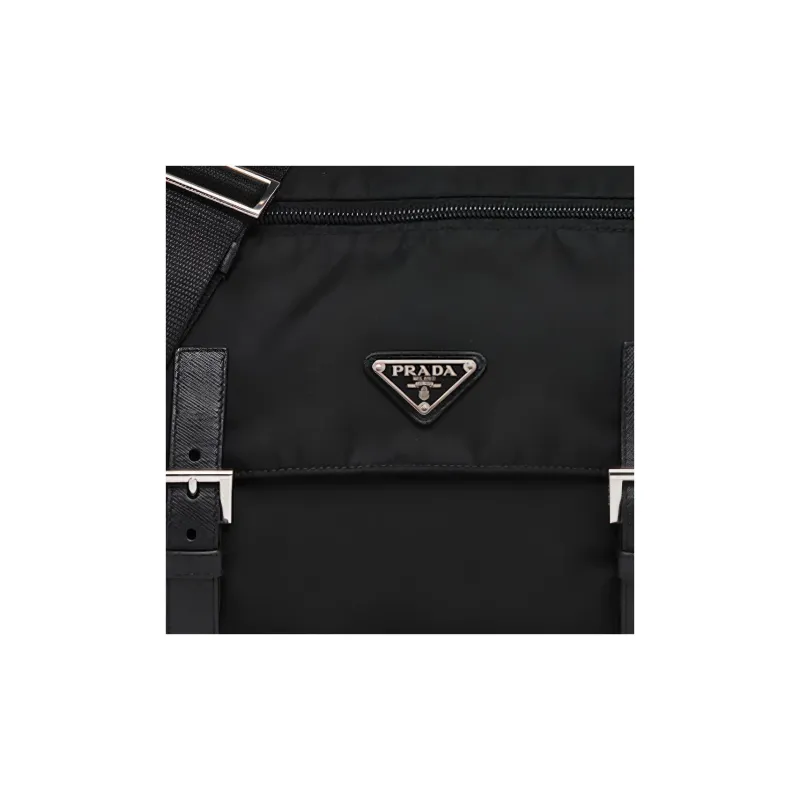 PRADA Fabric With Leather Messenger Bag Shoulder Bag Crossbody Bag Regular Women's Black-3