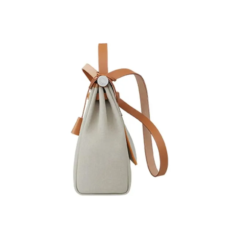 HERMES Herbag Zip Canvas With Hunter Cow Leather One Shoulder Handbag, Crossbody Bag Women's Orange-1