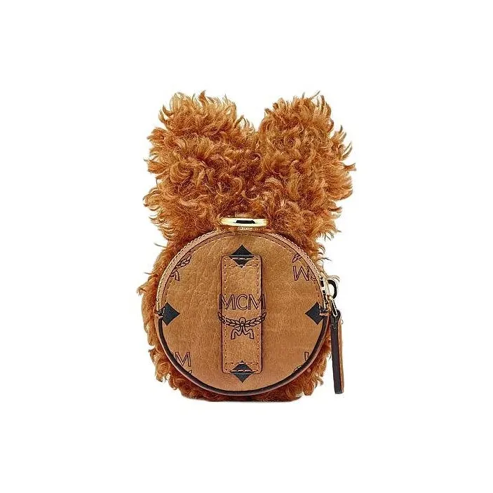MCM Leather Coin Purse Unisex Brown Cognac-4