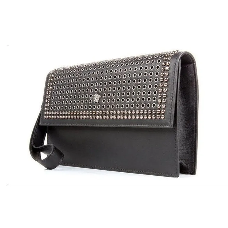 VERSACE Cow Leather Wallet Commute Clutch Men's Black-3
