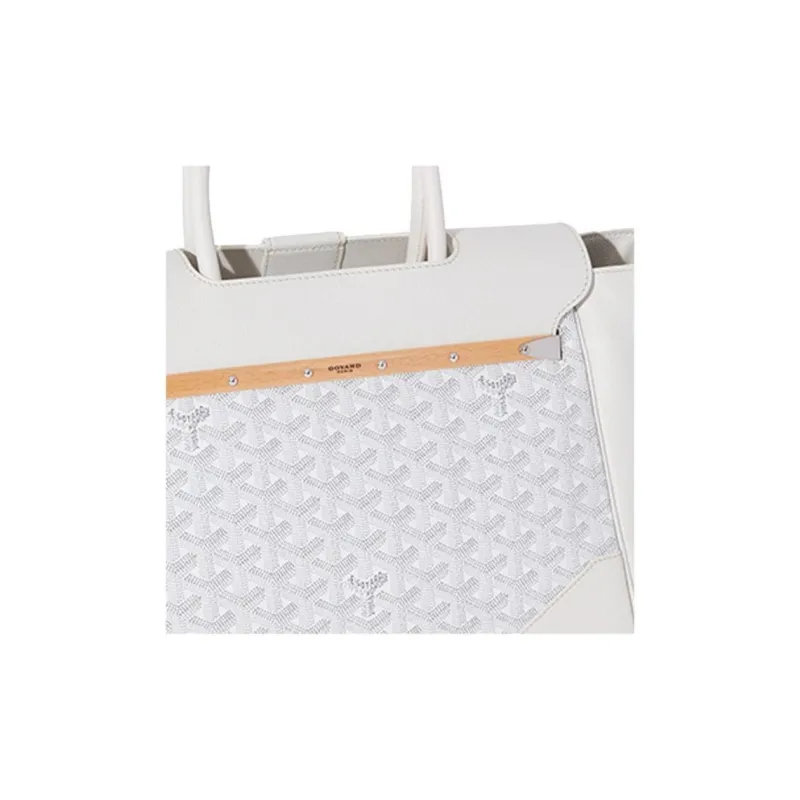 GOYARD Saigon Canvas With Leather Xigong Tote Handbags Shoulder Bags Large Size Unisex White-6