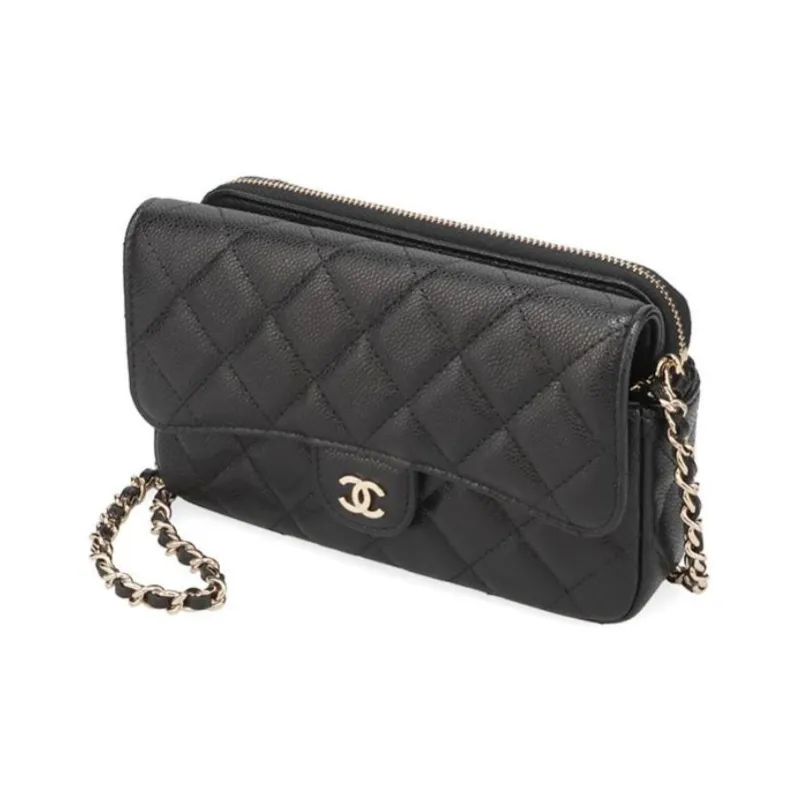 CHANEL Caviar Cow Leather Shoulder Bag, Crossbody Bag Women's Black-1