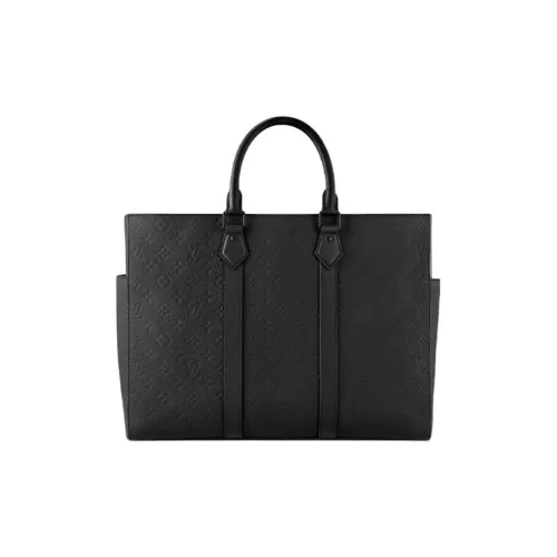 LOUIS VUITTON Sac Plat Embossed Leather Tote Bag Shopping Bag Shoulder Bag Handbag Regular Men's Black
