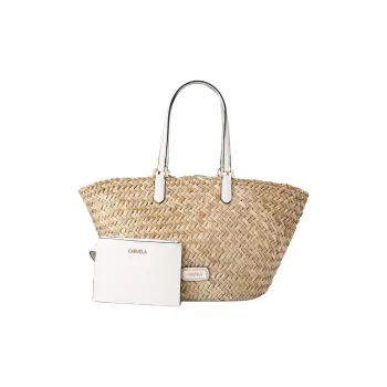 Kurt Geiger London Straw Woven Basket Bag Handbag Women's Natural & White