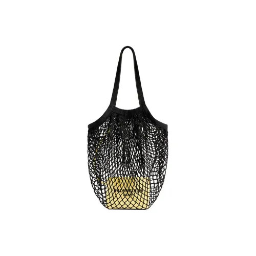 Balenciaga Nylon Fishnet With Webbing One Shoulder Handbags Medium Size Women's _Nsec Black & Yellow