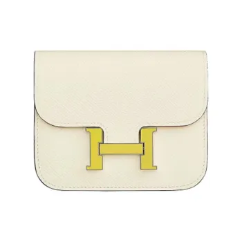 HERMES Calfskin Wallet Coin Purse Fanny Pack Women's Cream White/Chick Yellow