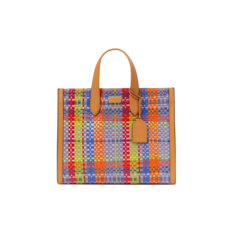 Kate Spade Manhattan Straw Woven Straw Tote Bag Shopping Bag Handbag Large Size Women's Caramel Multicolor-0