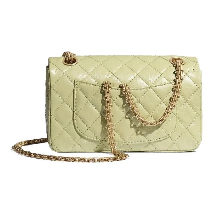 CHANEL 2.55 Calfskin And Metal Flap Bag Shoulder Bag Women's Green & Gold-1