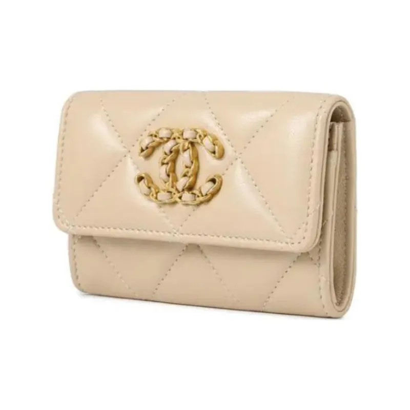 CHANEL 19Bag Lambskin Card Holder Women's Beige Yellow-0