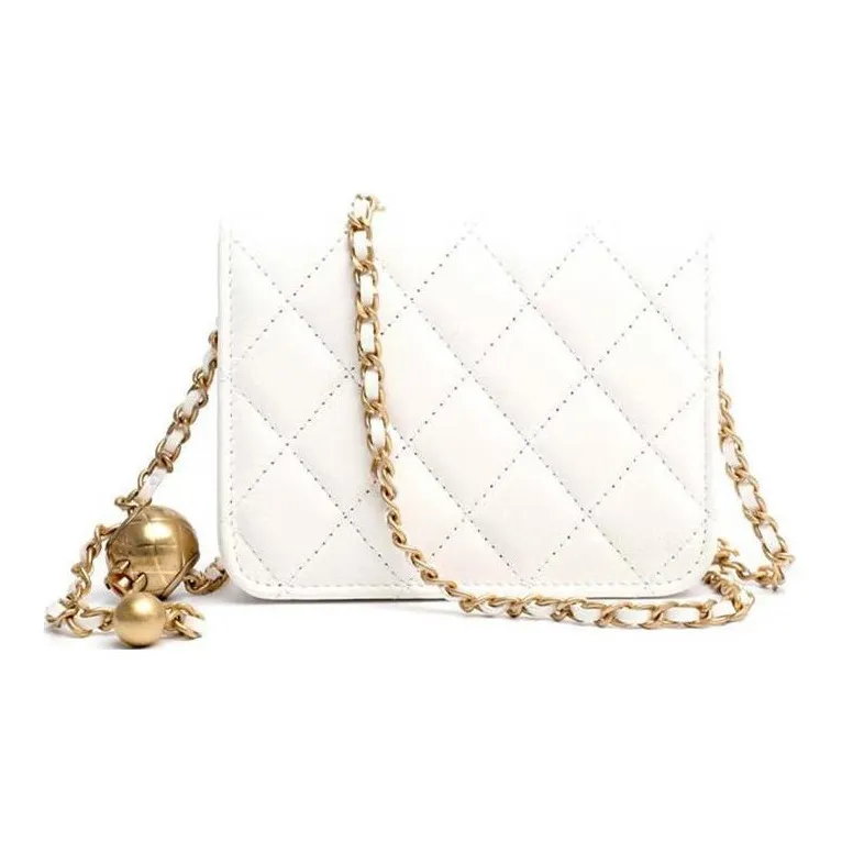 CHANEL Sheepskin Shoulder Bag, Crossbody Bag Women's White-4