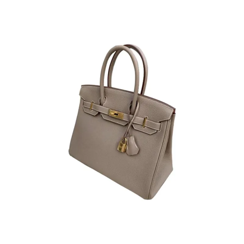 HERMES Birkin Togo Calfskin And Cow Leather Combo Birkin Bag Handbags Women's Gray Red-1
