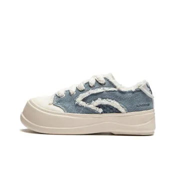 LiNing Honey Platform Cushioning Anti Slip And Wear Resistant Height Increasing Low Top Casual Shoes Women's Blue White