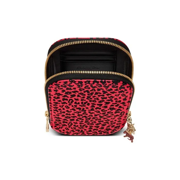 DIOR Lady Dior Cow Leather Cell Phone Pouch Handbag Shoulder Bag Crossbody Bag Women's Peach Pink-3