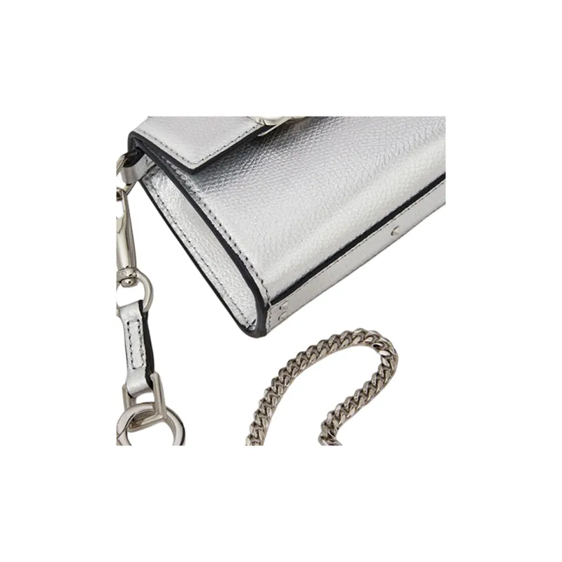 Valentino VSLING Grain Cow Leather Shoulder Bag, Crossbody Bag, Handbag Micro Women's Silver-5
