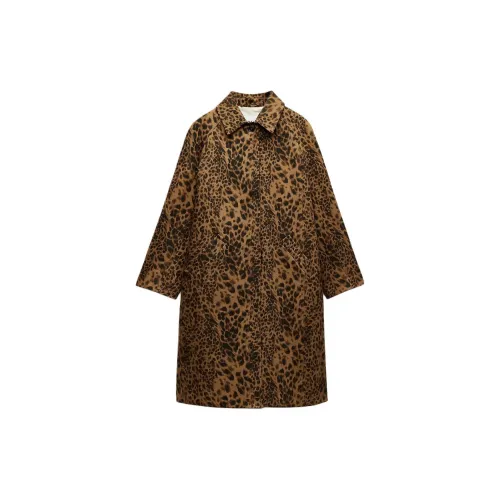 ZARA ZW Series Trench Coats Women's Leopard/Brown Yellow