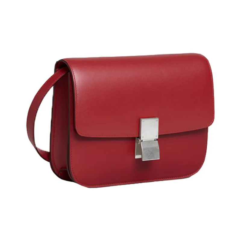 CELINE Polished Cow Leather Tofu Cube Bag Crossbody Bag Shoulder Bag Women's Red-1