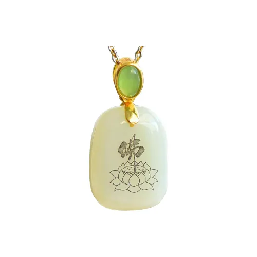 U＇VE Hetian Jade Pendants Women's Silver-Encrusted Hetian Jade Buddha Lotus Amulet Pendant