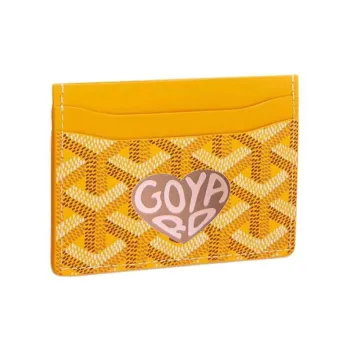 GOYARD Saint-Sulpice Canvas With Calfskin Card Clip Card Holder Unisex Yellow/Gray/Pink Heart