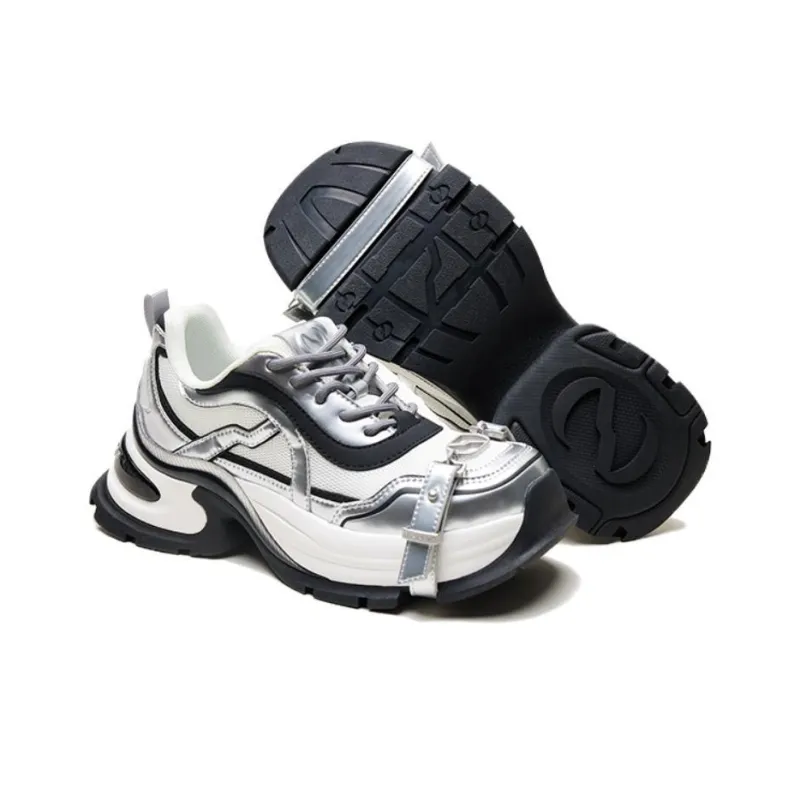 ABCICEY Chunky Sneakers Unisex Low Top Silver-1