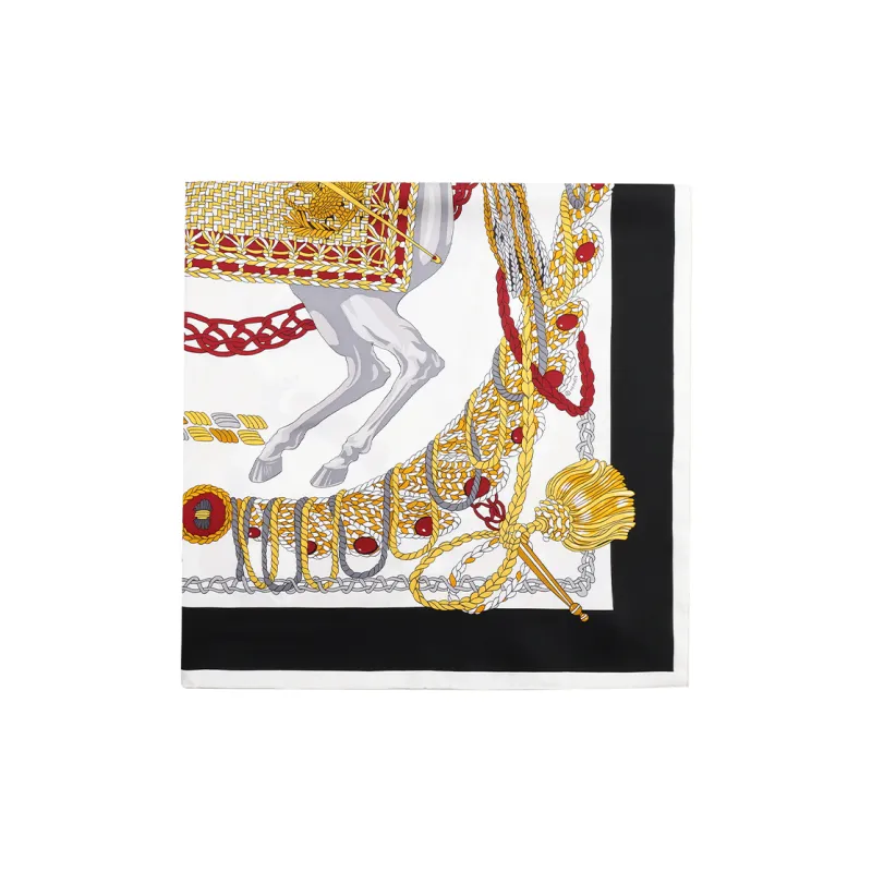 HERMES Silk Scarves Unisex Black Gold Color Scheme-1