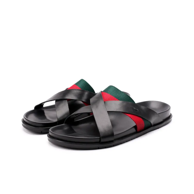 Brounvanm Slip Resistant Slide Slippers Men's Red Green Woven-6