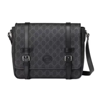 GUCCI Canvas With Leather Binding Canvas Bag, Messenger Bag, Shoulder Bag, Crossbody Bag Regular Men's Black