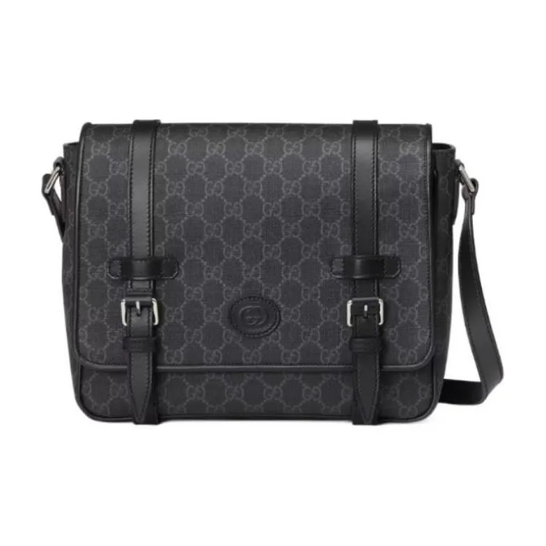 GUCCI Canvas With Leather Binding Canvas Bag, Messenger Bag, Shoulder Bag, Crossbody Bag Regular Men's Black-0