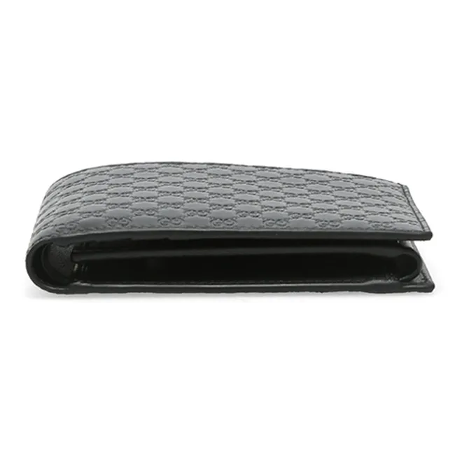 GUCCI Cow Leather Cropped Double Fold Wallet Men's Black-4