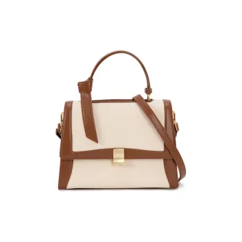 VENOF Genuine Leather Canvas Kelly Bag, Crossbody Commute, One Shoulder Handbag Women's Kama Black/Vil Brown