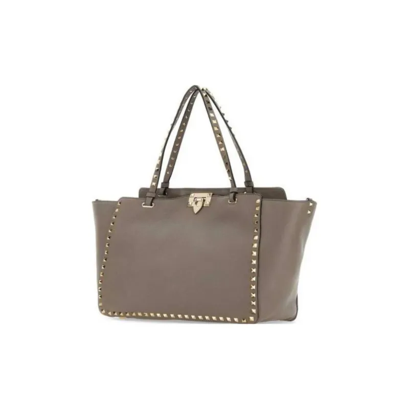 Valentino Rockstud Calfskin Handbag Medium Size Women's Gray-1