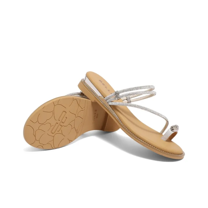 BELLE Rhinestone Abrasion Resistant Flip Flops Women's Silver-4