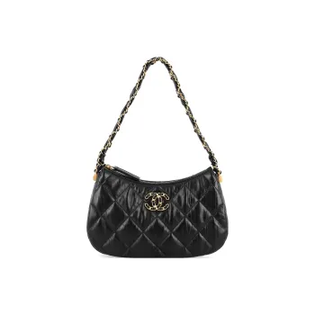 CHANEL Cow Leather Shoulder Bag Hobo Bag Handbag Shoulder Bag Women's Black