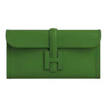 HERMES Jige Elan Swift Calfskin Clutch Women's A8 Yuka Ribbon Green