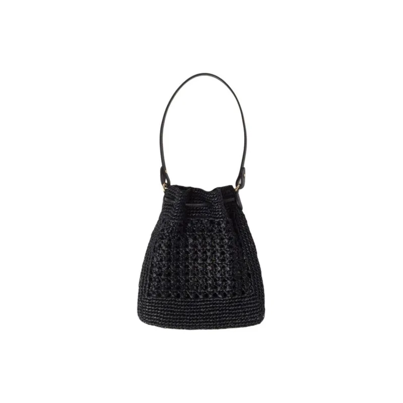 MIU MIU Woven Fabric With Raffia And Leather Handbag, Shoulder Bag Unisex Black-1