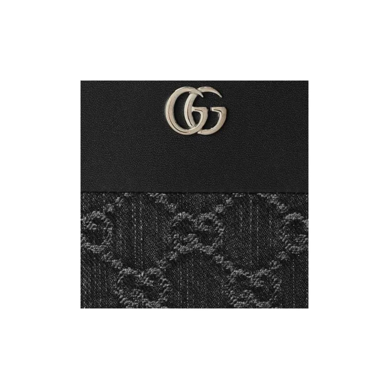 GUCCI Denim Leather Card Holder Wallet Women's Black Gray Color-4
