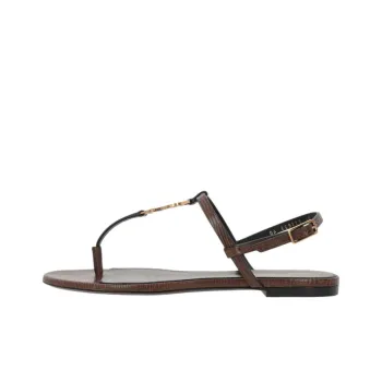 SAINT LAURENT Logo Plaque Open Toe Sandals Women's