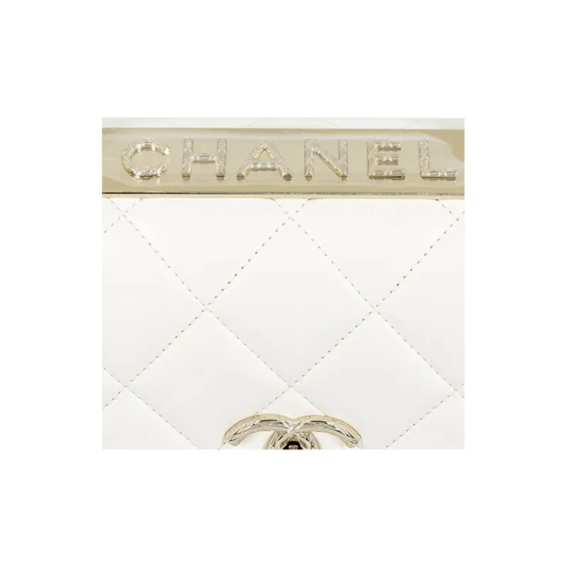 CHANEL Trendy Cc Lambskin Flap Bag, One Shoulder Handbag, Crossbody Bag Women's White-5