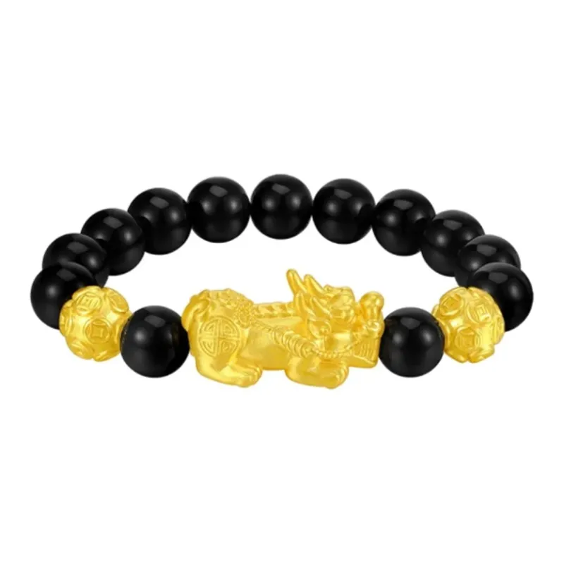Old Qingyun Silver Building Obsidian Bracelets Unisex-2