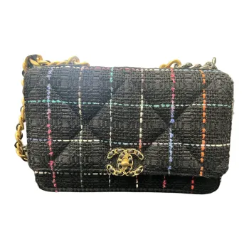 CHANEL 19Bag Cotton Twill Velvet Wallets Shoulder Bag Crossbody Bag Women's Black & Multicolor