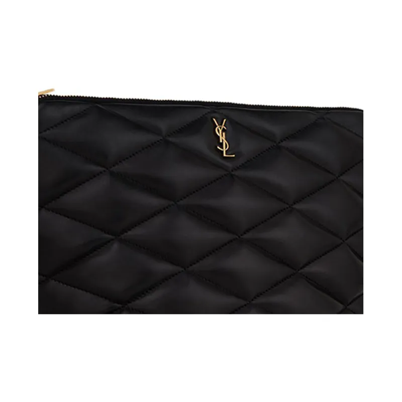 SAINT LAURENT Lambskin Envelope Bag Clutches Medium Size Women's Black-4