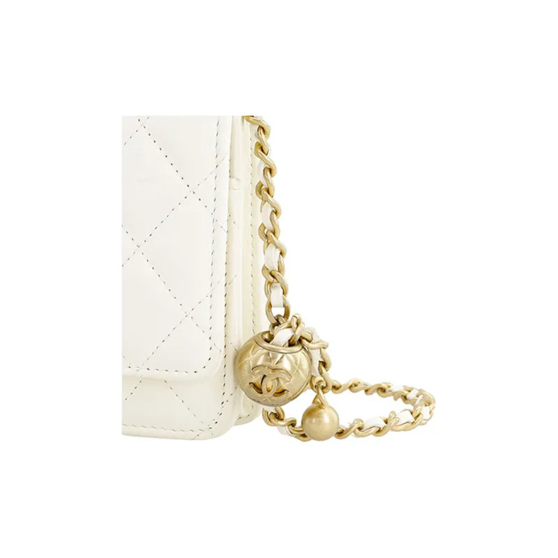 CHANEL WOC Smooth Lambskin With Gold Metal Shoulder Bag, Crossbody Bag Mini Women's White-4